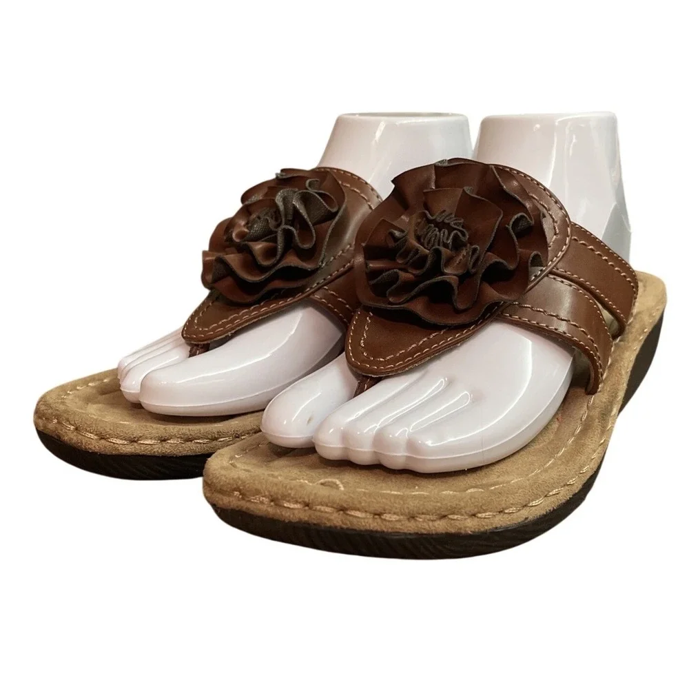 Cliffs by White Mountain Brown Floral Slide Sandals Womens 8 Casual Boho Leather